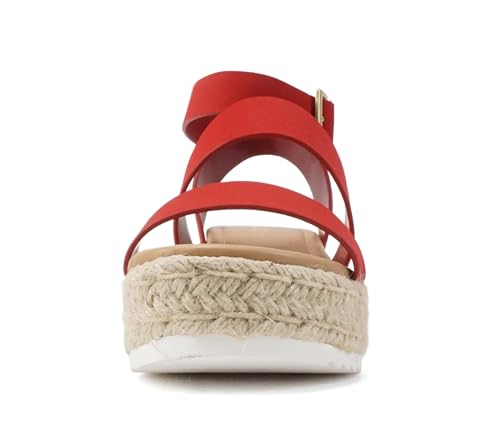 Image of Soda Top Shoe Bryce Open Toe Buckle Ankle Strap Espadrilles Flatform Wedge Casual Sanda