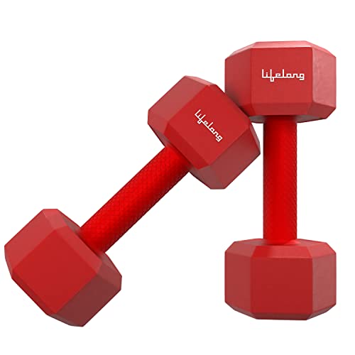 Lifelong PVC Hex Dumbbells Pack of 2 (2kg*2) Red Color for Home Gym Equipment Fitness Barbell|Gym Exercise|Home Workout, Gym Dumbbells|Dumbbells Weights for Men & Women (6 Months Warranty)