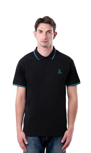 LANCETTI Polo da Uomo a Manica Corta, Fit Regular, Righino a Contrasto sul Colletto e Fondo Manica, Logo sul Cuore, 100% Cotone Piquet (IT, Testo, L, Regular, Regular, Nero)