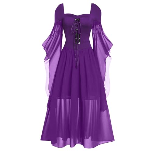 Robe gothique Halloween pour femme avec manches trompette en dentelle