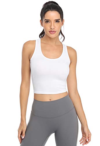 Athomely Sports Crop Tank Tops for Women Cropped Athletic Yoga Tops Racerback Running Tanks Cotton Workout Shirts Sleeveless Undershirts Exercise Gym Clothes 3 Pack Black/White/Pink L