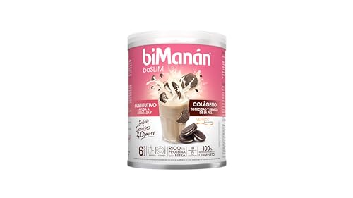 biManán - beSLIM Batido Sustitutivo sabor Cookies & Cream, con Colágeno, aporta Tonicidad y Firmeza de la piel, 330 g