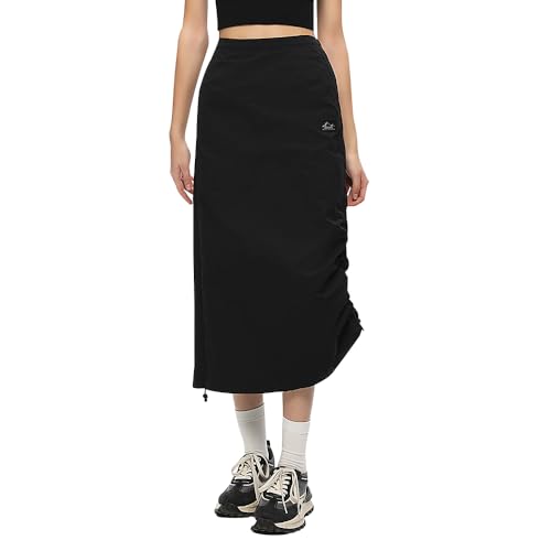Women Cargo Skirt Casual Low Waist UPF 50+ Drawstring A-line Adjustable Long Skirt with Pockets SLD4M010