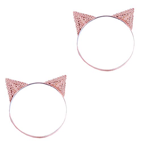YARNOW 2 Diademas Orejas de Gato para Ñiño y Niña, Tocado de Tela Rosa, Accesorios Pelo para Fotos y Fiesta, 2 Unidades