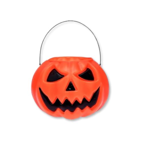 Balde de Halloween Abóbora 13cm Laranja com Alça – Mini Baldinho Decorativo para Doces, Festas e Decoração Temática