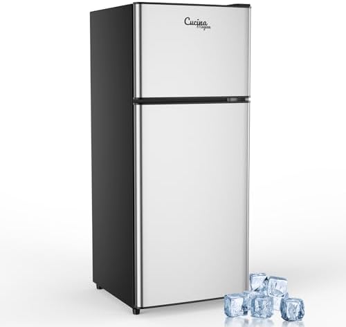 3.8 Cu Ft Mini Fridge for Bedroom, 2 Door Small Fridge, 7 Level T...