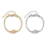 SIXDUTON Partner Armbänder Freundschaftsarmbänder, 18k Vergoldet Armband Gold Partner Geschenke, Verstellbare Knoten Pärchen Armbänder Valentinstag Geschenke für Sie Jahrestag Geschenk für Ihn