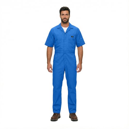 Natural Uniforms Mens Short Sleeve Zip Up Coverall, Stain and Wrinkle Resistant (Royal Blue, Medium)