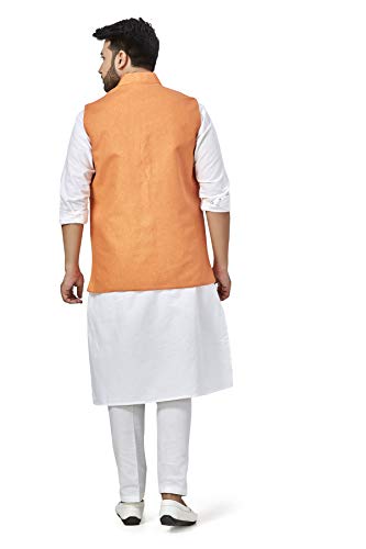 Image of BE ACTIVE 100% Cotton Solid Pattern Trendy Comfortable Stylish Full Sleeve Kurta Pajama Set with Jacket Nehru Style Koti for Men's ||