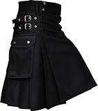Kilt utilitaire écossais traditionnel en coton noir, design à double boucle, hauteur de 61 cm, Noir , 30 inches / 76 cm