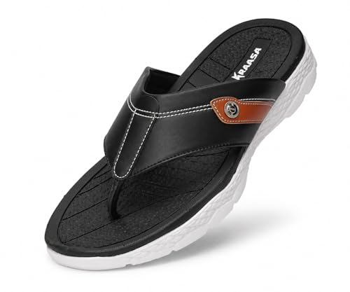 Image of Kraasa Men's EVA Flip Flops with Wide Cushioned Straps | Lightweight Thick Sole Anti-Slip Slippers Casual Summer Sandals & Chappal