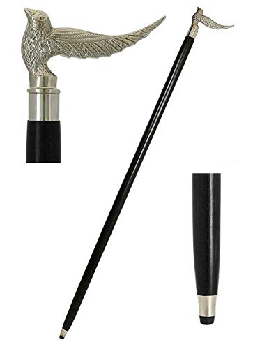 Generic Vintage King Victorian Wooden Walking Stick Deluxe Walking Cane Stick Beautiful Brass Bird Silver Handle Walking Stick (2 Fold Wooden Walking Cane ),Brown,36 Inch(VK003)