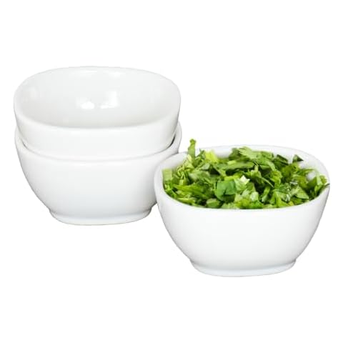 HillSpring Small Porcelain Bowls, Set of 3, Pinch Bowl Set, 5 oz White Bowls for Dip, Prep, Side Dish and Charcuterie Board, Stackable, Dishwasher Safe Cover