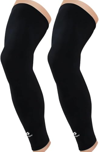 Kuangmi Compression Full Leg Sleeves for Cycling Basketball Sport Supports and Recovery and UV Protection 1 Pair (Black X-Large)