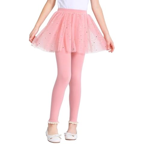Girls Leggings with Skirt Footless Sparkly Tulle Skirt Pants for Kids Toddler Baby 7-8 Years Pink Cover