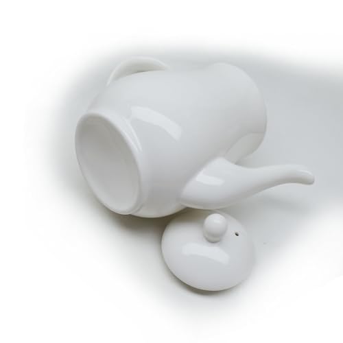 Image of White Porcelain Teapot, Big Tea Pot Coffee Tea Water Pot Vintage Ceramic Gooseneck Kettle (49oz)