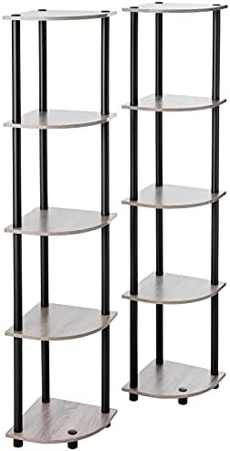 Furinno 5-Tier Corner Shelf, Wood, Beech and White, one size