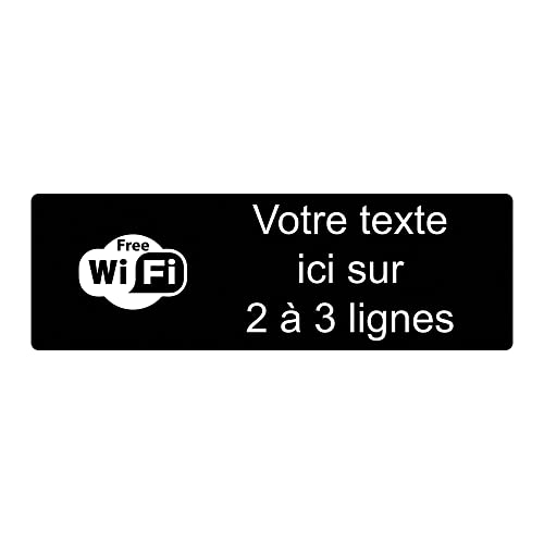 Plaque gravée personnalisée autocollante logo Free wifi - 20x6.5 cm personnalisée 1 à 3 lignes Noir