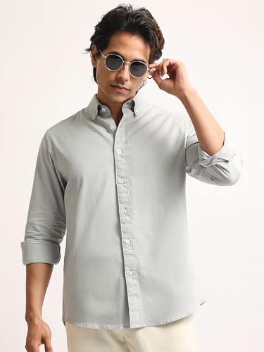 Image of MANIAC || Mens || Solid || Collared Neck || Full Sleeve || Oxford || Linen Blend Fabric || Shirt