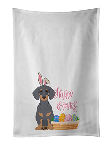 Caroline's Treasures WDK5011WTKT Blue and Tan Dachshund Easter White Kitchen Towel Set of 2 Dish Towels Decorative Bathroom Hand Towel for Hand, Face, Hair, Yoga, Tea, Dishcloth, 19 X 25, White