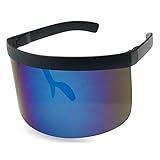 Matte Black Retro Futuristic Single Shield Color Oversized Visor Sunglasses (Matte Black, Bronze Mirror)