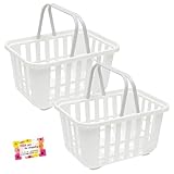【マルチに使えるプラかごです】ノルドバスケット W ホワイト ハンドル付き シンプル お風呂 キッチン リビング 収納 25.2×18×13.6cm 【2個セット】