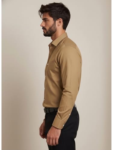 Image of Full Sleeve Black Formal Shirt for Men Cotton Regular Fit Casual - Pure Premium Branded Shirts for Men Formal Stylish Slim Plain Solid Man Wear as Office and Party