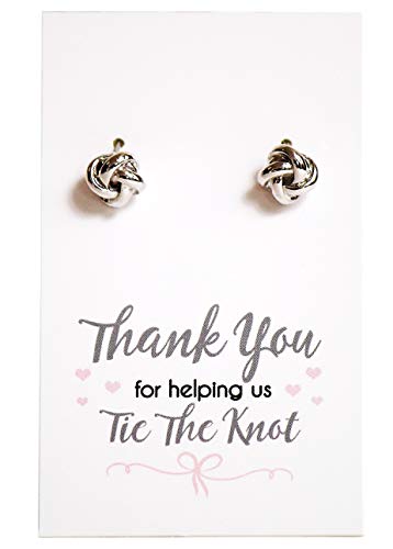 Product Image of the Thank you for Helping Tie the Knot | Bridesmaid Gift | Love Knot Earrings | Knot Studs | Bridesmaid Proposal Gift | Thank you Gift (White Gold Plated)
