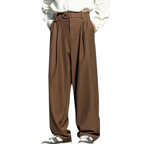 Mens Casual Pants Pleated Loose Fit Dress Pants Elastic Waist Slacks Trousers