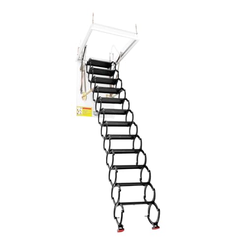 Retractable Attic Ladder, 12 Steps Folding Telescopic Loft Stairs 39.3 * 27.5' Heavy Duty Ceiling Mount Attic Ladder with 661lbs Loading Capacity Space-Saving Pull Down Stair System