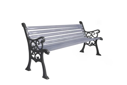 Image of Amazon Brand - Solimo Cast Iron 3 Seater Garden Bench | Durable Outdoor Park Bench for Balcony Patio Terrace, Living Room | Ideal Indoor and Outdoor Seating Furniture (Grey)