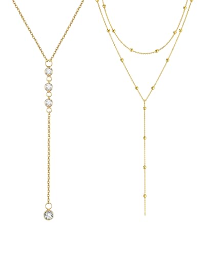 Fonyiunce 2 Pièce Collier en Y pour Femmes, Collier Doré Décolleté Plongeant, Bijoux Tendance et Minimalistes, Chaîne Longue Élégante, pour Femmes et Filles