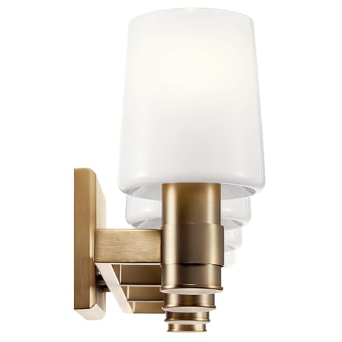 Image of Kichler Adani 4-Light Bathroom Vanity Light Fixture, Modern 30 inch Wall Mount Vanity Lights with Opal Glass in Champagne Bronze for Mirror Lighting Over Vanity (8.25 inch x 30 inch), 55177CPZ