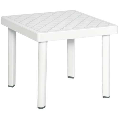 Outsunny Table d'appoint de Jardin carrée en Plastique pour Boissons et collations, Blanc