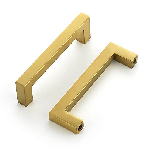 Image of Ravinte Gold Cabinet Handles Drawer Pulls, 3-3 /4 Inch, 10 Pack | Square Bar Grip, Smooth Drawer Pull Feel, Kitchen Cabinet Update, For Cupboards, Drawers, Dressers, Hardware Projects