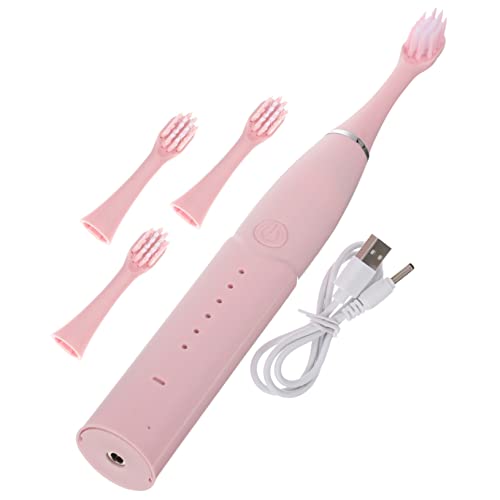 Brosse à dents électrique pour enfants rose sans fil : lot de 2 avec brossettes en fibre superfine