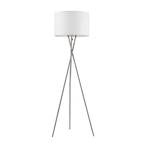 60% Off Discount ambiore. Lisboa Tripod Floor Lamp - 62 inch Modern for Living Room Studying Light - Metal Chrome Standing Lamp with White TC Fabric Shade