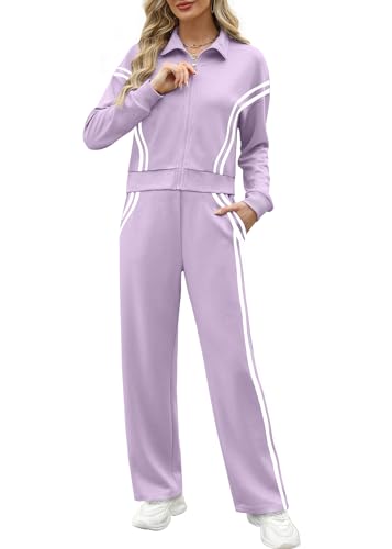 Image of XIEERDUO Lounge Sets for Women 2025 Sweatsuit 2 Piece Outfits Sweatshirt Wide Leg Sweatpant Tracksuit Matching Set