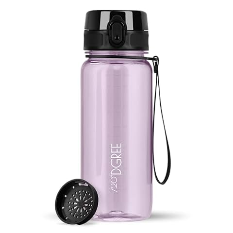 720°DGREE Butelka do picia 650ml "uberBottle" crystalClear +Sitko - Bez BPA - Szczelna butelka na wodę dla dzieci, szkoły, sportu, uniwersytetu, zewnątrz - Butelka sportowa z Tritan - Lekka, odporna