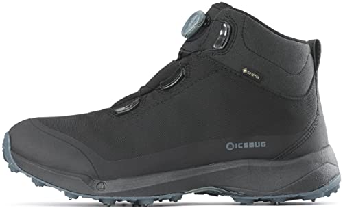 Icebug Mens Stavre BUGrip GTX Hiking Boot with Carbide Studded Traction Sole, Black/Petroleum, 9.0