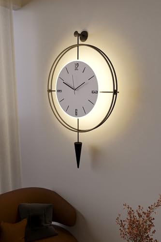 Image of FUNTLY Lavipen Black White Led Wall Clocks for Living Room, 50cm Large Modern Silent Wall Clock, Gold Clock with No Ticking, Scandinavian Design with Sweep Movement, for Home Decor (Black White Led)