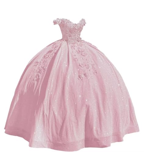 Off The Shoulder Quinceanera Dresses Lace Appliques Ball Gowns 3D Floral Flowers Sweet 16 Prom Gowns for Women