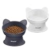 MateeyLife Elevated Cat Bowls, 2P Raised Food and Water Bowl Set for Indoor Cats & Small Dogs, Whisker Fatigue Cat Bowl, Anti Vomit Feeding Pet Bowls, 6 oz Each, Dishwasher Safe – White & Grey