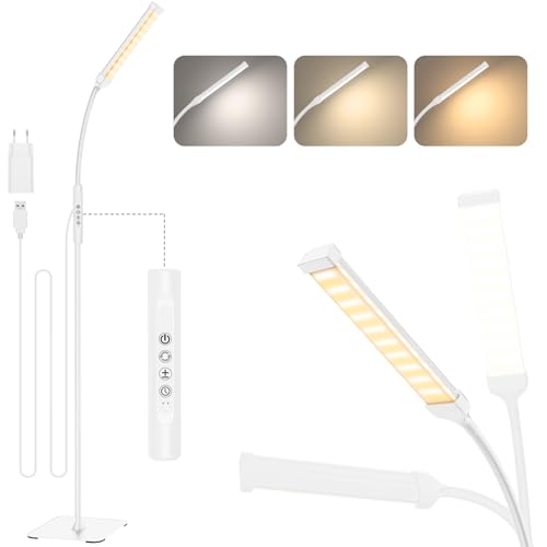 Mojimdo 120 LED Touch Control Lámpara de pie [3 colores y 10 brillos] Slim LED Lectura Lámpara de pie, 1H Temporizador Lectura Lámpara para oficina-Adaptador incluido
