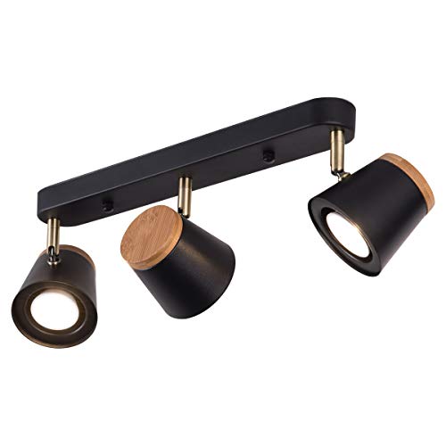 TeHenoo Adjustable Track Lighting Kit, 3-Lights Ceiling Light GU10 with Iron Shade for Living Room, Kitchen, Utility Room (Black)