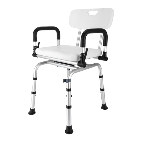 Silla de ducha giratoria 360° con reposabrazos y respaldo trasero, respaldo ajustable en altura, taburete de ducha para personas mayores, silla de baño, ducha, soldar, Fulcrum con ventosa de goma, de