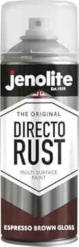 JENOLITE Directorust Gloss Spray Paint - ESPRESSO BROWN, 400ml - Direct To Rust, Multi Surface Gloss Spray Paint For Wood, Metal, Plastic, Ceramic - 8017