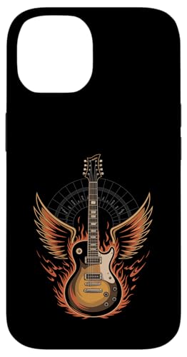 Flaming Guitar With Wings Rock And Roll Power Design Carcasa para iPhone 14