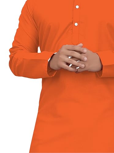 Image of Cotton Blend Full Sleeve Long Plain Kurta for Men