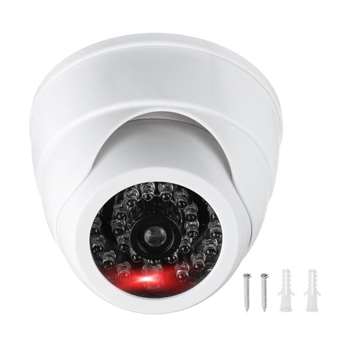 PATIKIL Fake Security Camera, Dummy Dome Cameras with Flashing Red LED Light/Screw/Cover for Indoor & Outdoor Home Business, White